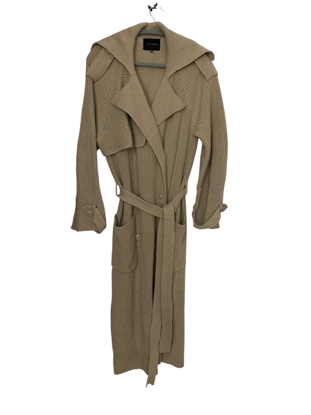JLUXLABEL Taupe Knit Belted Long Trench Cardigan size s/m